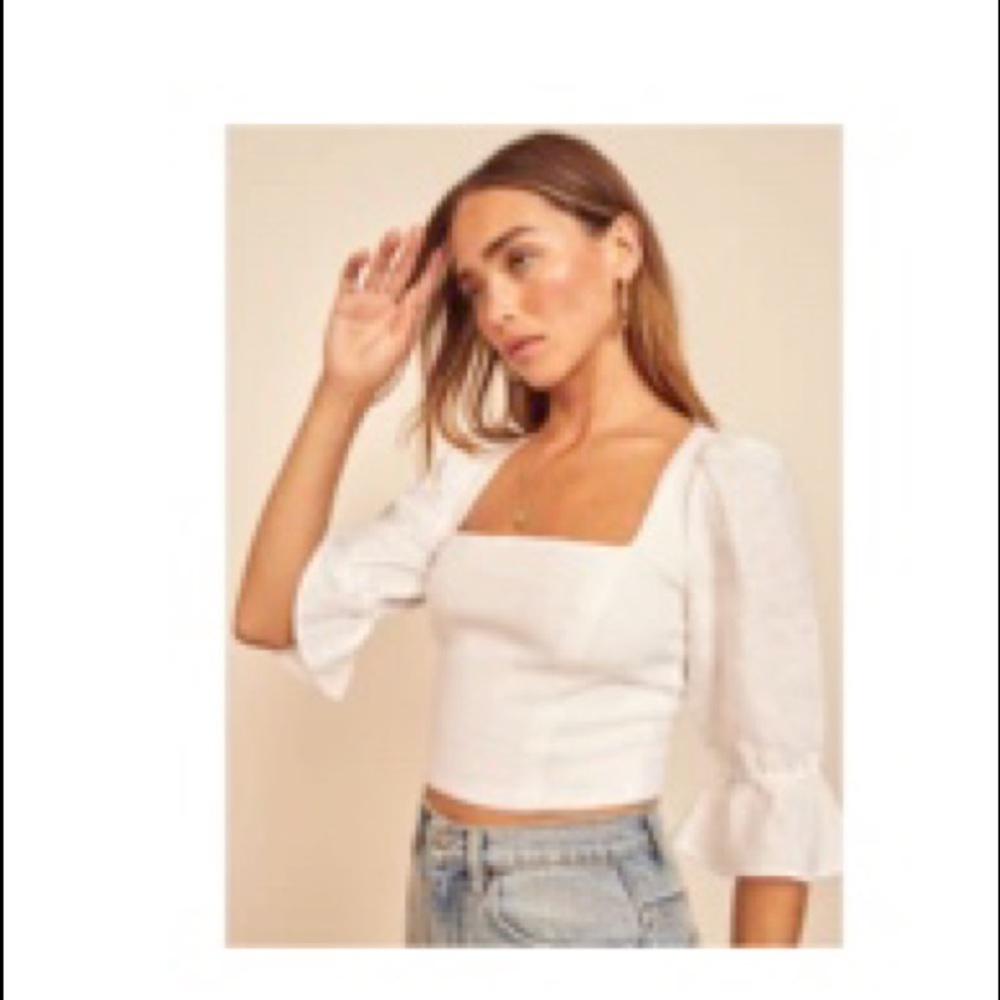 REFORMATION FLOWER TOP - WHITE LINEN